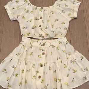 Eberjey Cream Floral Button skirt and top set